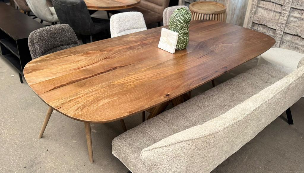 LEEGVERKOOP ACTIE: Eettafel deens ovaal massief mangohout, Nieuw, Ophalen of Verzenden, Info@wkhome.nl, Argonweg 20 Amersfoort