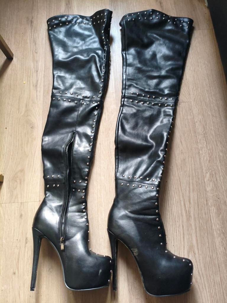 Lange Overknee Laarzen Plateau Zwart Maat 38 Sexy Kinky, Ophalen of Verzenden, Gedragen, Zwart, Hoge laarzen