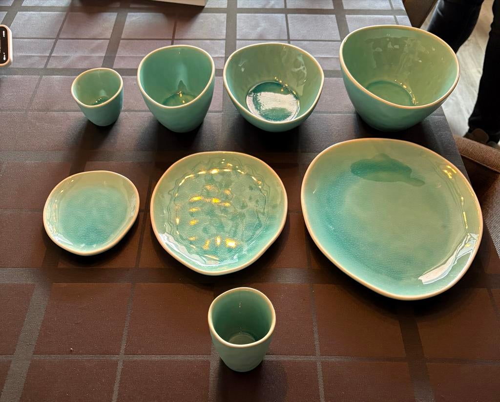 Jewel (Action) turquoise servies set (alles in 1 koop), Huis en Inrichting, Keuken | Servies, Ophalen, Gebruikt, Keramiek, Effen