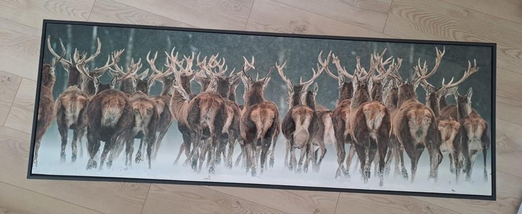 Schilderij met herten in de sneeuw, Huis en Inrichting, Woonaccessoires | Schilderijen, Tekeningen en Foto's, Ophalen of Verzenden