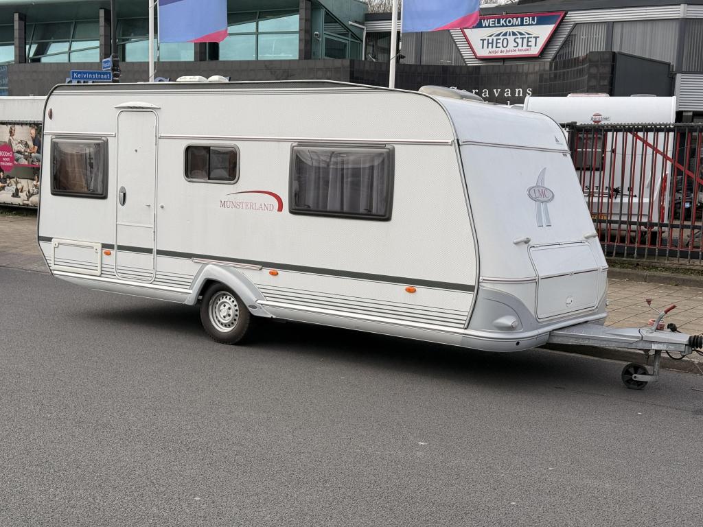 LMC Munsterland 485 D Queensbed, Voortent, (((Zondag open))), Schokbreker, Bedrijf, Treinzit, 4 tot 5 meter