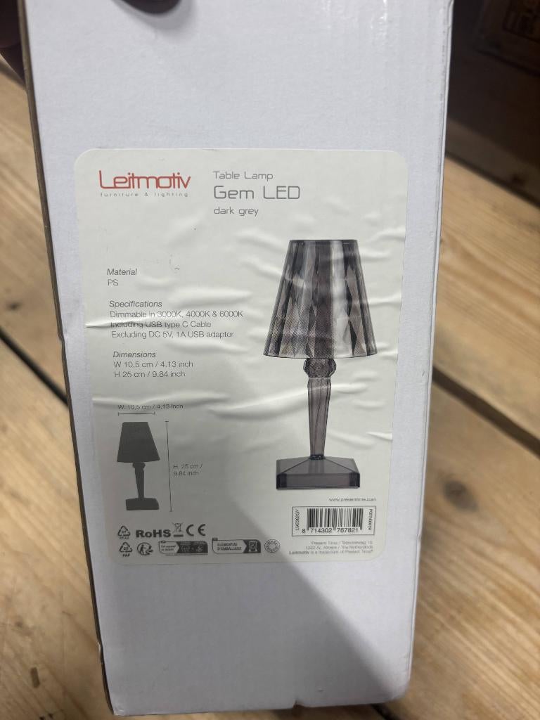 Leitmotiv - Tafellamp Gem - Donkergrijs, Huis en Inrichting, Ophalen, -, -, Zo goed als nieuw