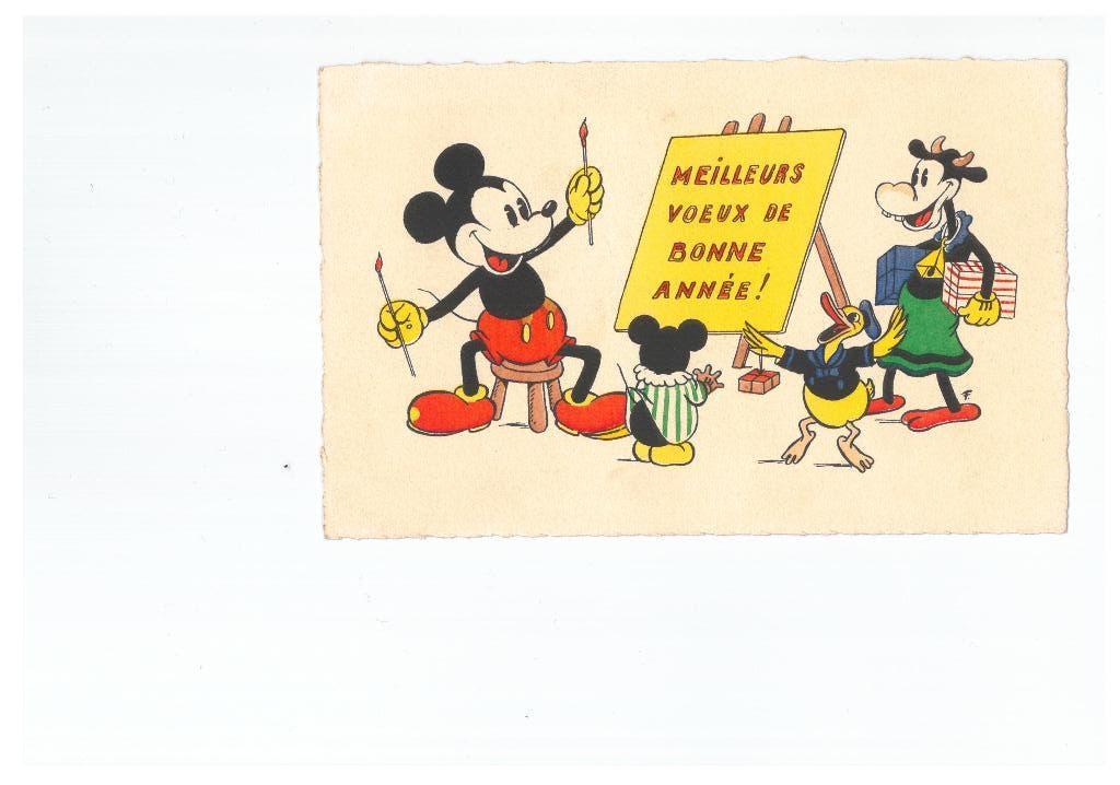 Disney Mickey Mouse Donald Duck Nieuwjaars kaart Frans 1937, Ophalen of Verzenden, 1920 tot 1940, Ongelopen, Overige thema's