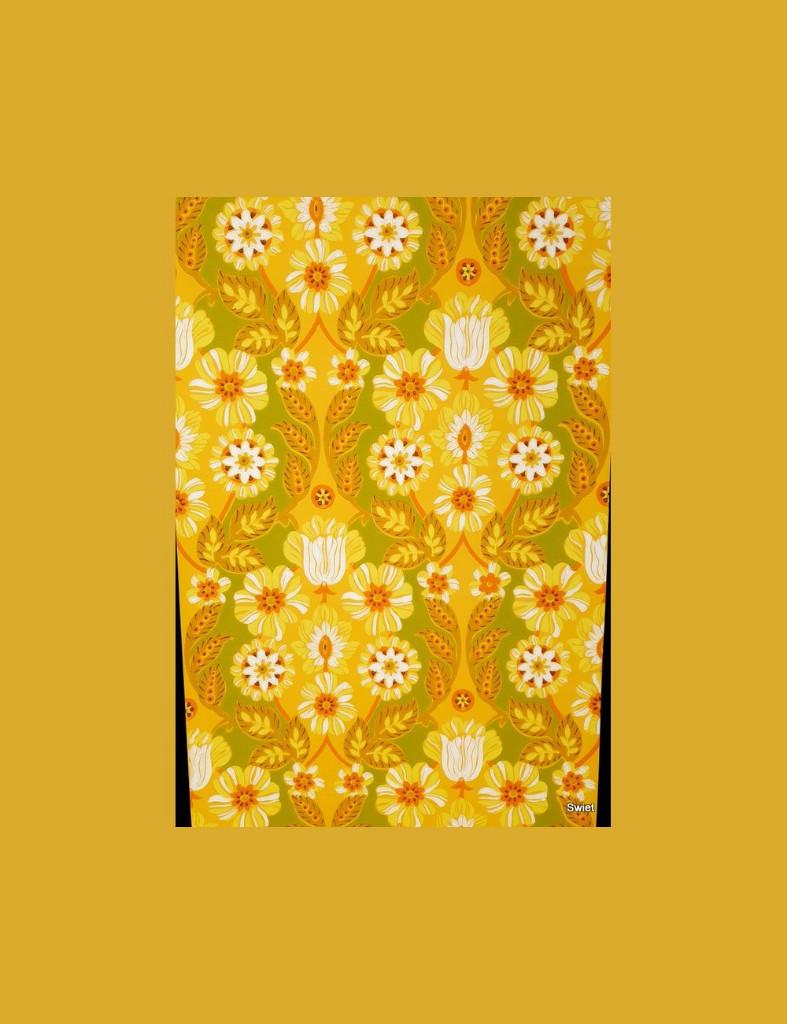 4788 geel oranje behang bloemen retro vrolijk 70s tropisch, Ophalen of Verzenden, 50 tot 75 m², Oranje
