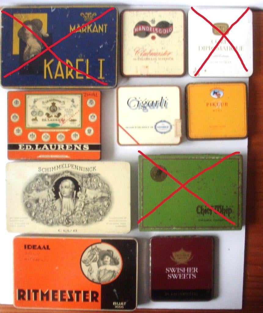 7 blikken voor sigaren of sigaretten: Ed. Laurens, Duc Georg, Ophalen of Verzenden, Zo goed als nieuw, Tabaksdoos of Verpakking