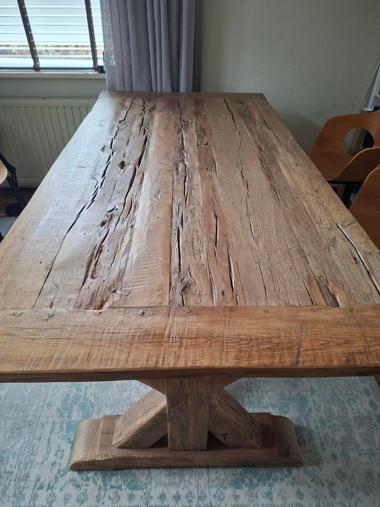Eiken kloostertafel - robuust en sfeervol, Huis en Inrichting, Tafels | Eettafels, Ophalen, Landelijk, Robuust, Kloostertafel