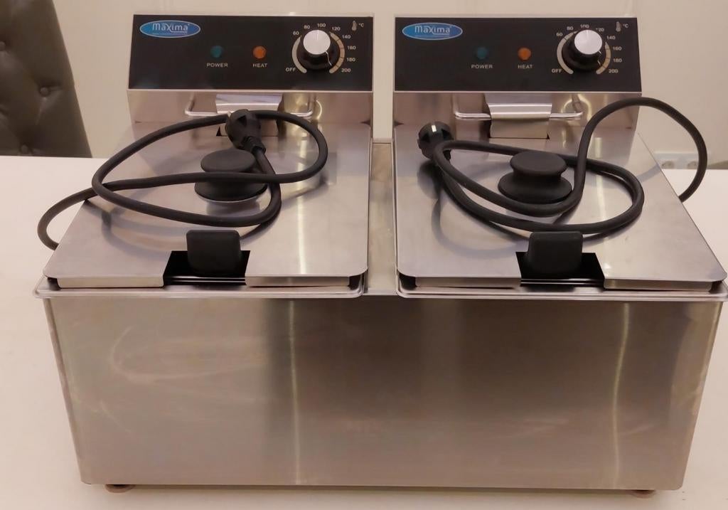Maxima Duo Friteuse - Professionele Dubbele Frituurpan, 4 liter of meer, Ophalen of Verzenden, Zo goed als nieuw, Duo-friteuse