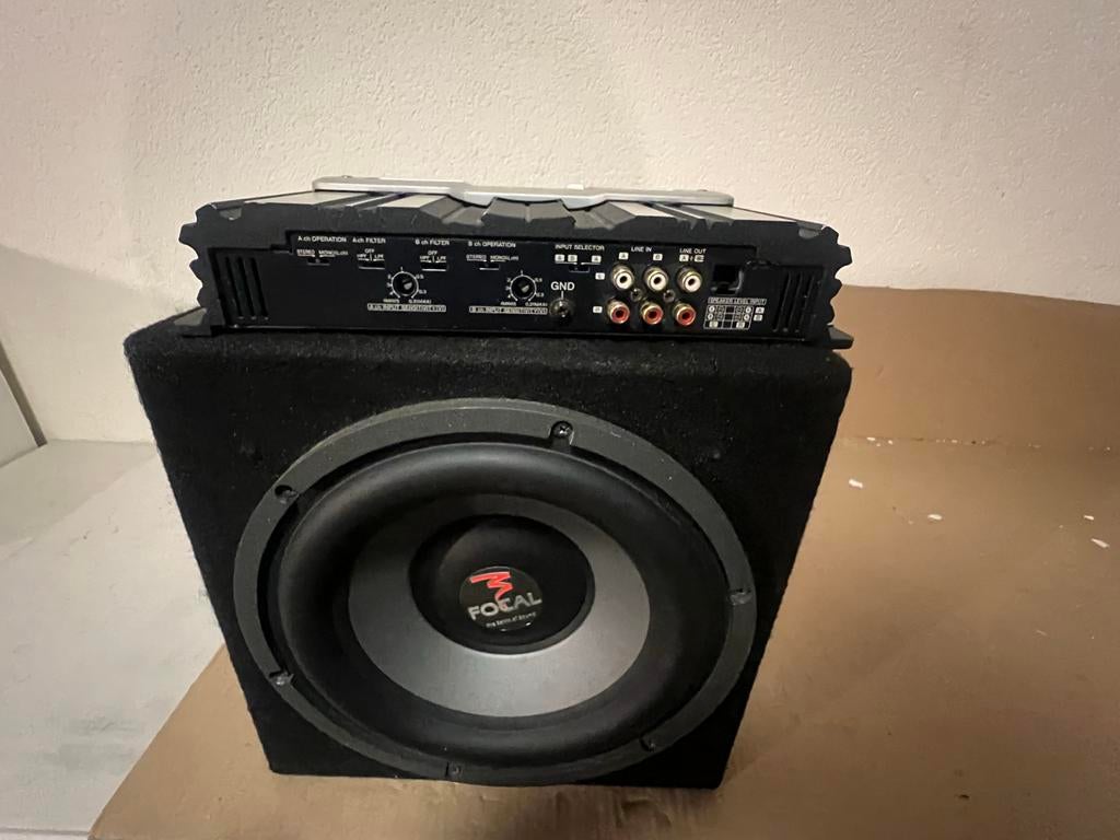 Focal 10” Subwoofer + Kenwood Versterker 💥 Goede Bass!, Ophalen of Verzenden, Gebruikt
