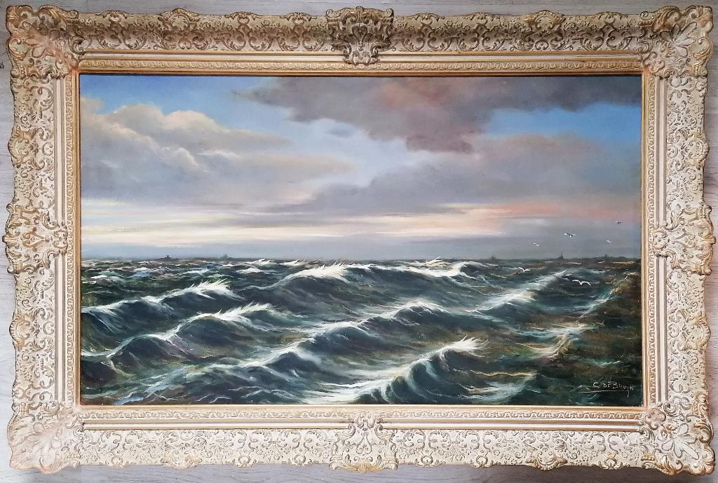 Groot schilderij zeegezicht van Cornelis DE BRUIN (1870-1940, Antiek en Kunst, Ophalen