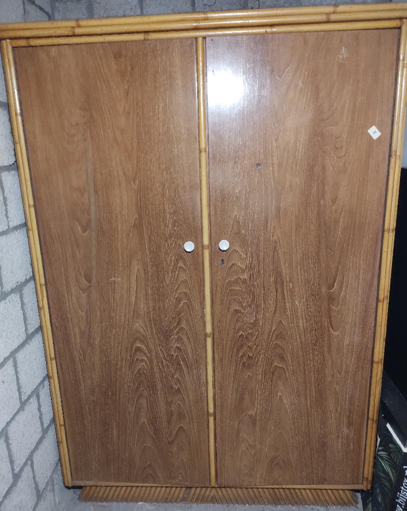 Unieke mooie vintage rotan kledingkast uit de jaren 50., Huis en Inrichting, Gebruikt, 100 tot 150 cm, Indonesisch, 150 tot 200 cm