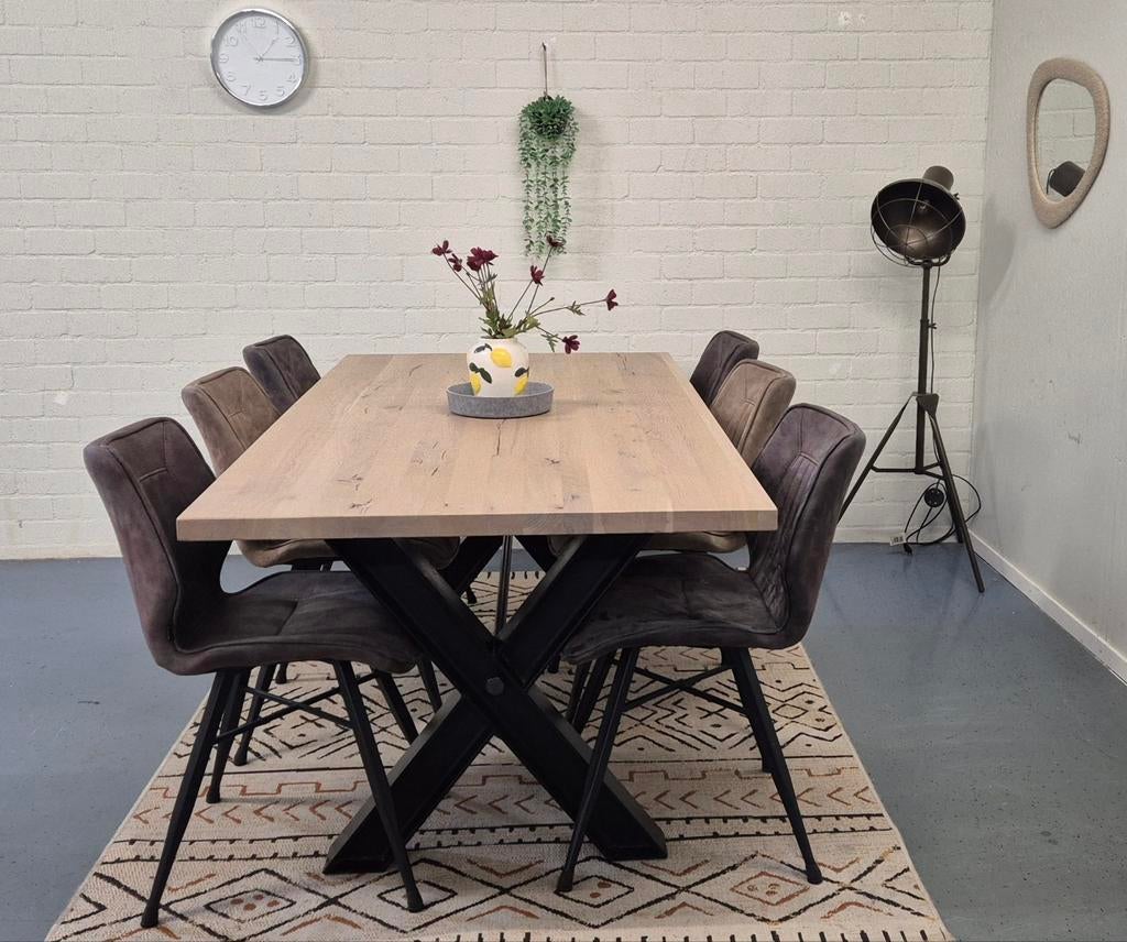 Bodilson massief eikenhout eettafel || 200x100 || X poten, Huis en Inrichting, Tafels | Eettafels, Ophalen, ., Eikenhout, 200 cm of meer