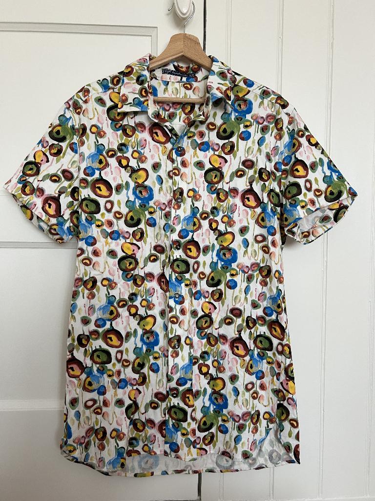 Overhemd vintage motief - mt M, Ophalen of Verzenden, Zo goed als nieuw, Halswijdte 41/42 (L)