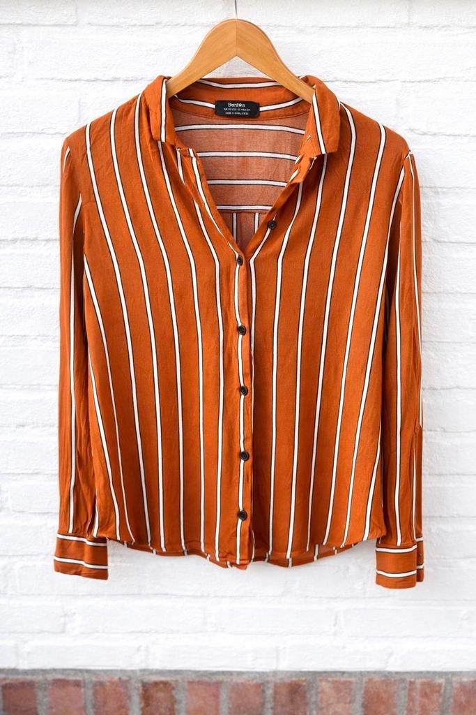 Bershka oranje wit gestreepte luchtige blouse XS koningsdag, Ophalen of Verzenden, Gedragen, Oranje