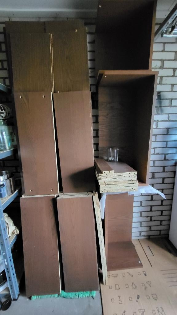 IKEA BILLY Boekenkast met opzetstukken – Bruin, Huis en Inrichting, Kasten | Boekenkasten, Ophalen, Met plank(en), Gebruikt, 200 cm of meer