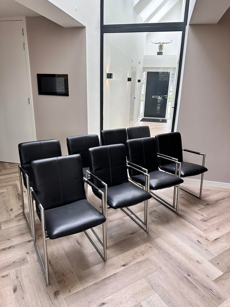 4/6/8 zwart leder Henders & Hazel “the Frame” design stoelen, Ophalen, Zwart, Niet opgegeven, Zo goed als nieuw