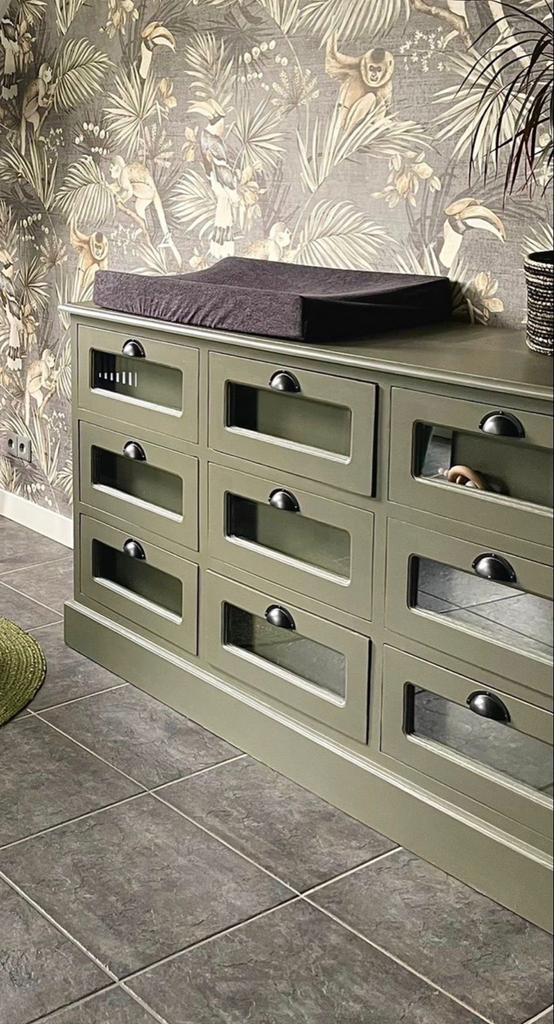 Prachtige Apothekerskast / Commode – Olijfgroen – Uniek item, Huis en Inrichting, Kasten | Ladekasten, Zo goed als nieuw, 100 tot 150 cm