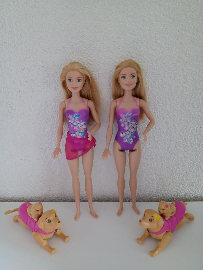 2 Barbie Poppen DMC32 en Honden van Swimmin' Pup Pool, Ophalen of Verzenden, Gebruikt, Barbie