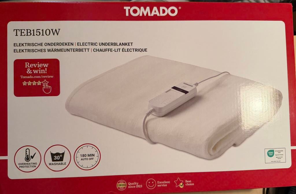 Tomado elektrische onderdeken TEB1510W – nieuw in doos, Eenpersoons, Wit, Nieuw, Ophalen of Verzenden