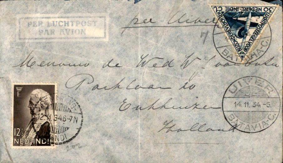 Nederlands Indië - Uiver - Enkhuizen - 1934, Ophalen of Verzenden, Envelop