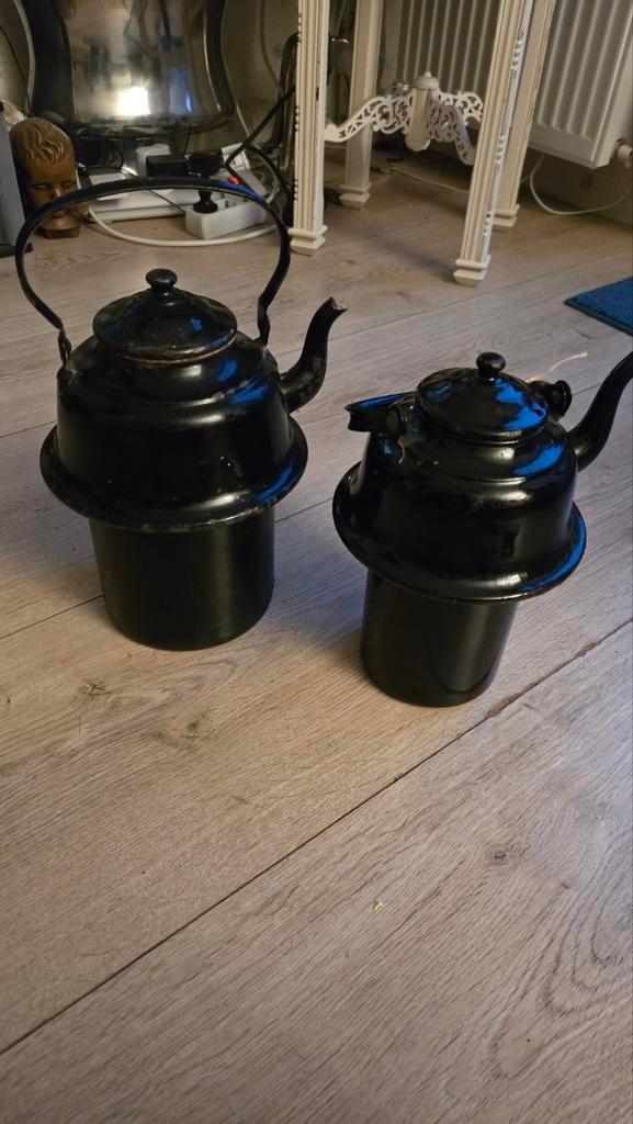 Antieke of vintage emaille ketles 2 stuks, Ophalen of Verzenden