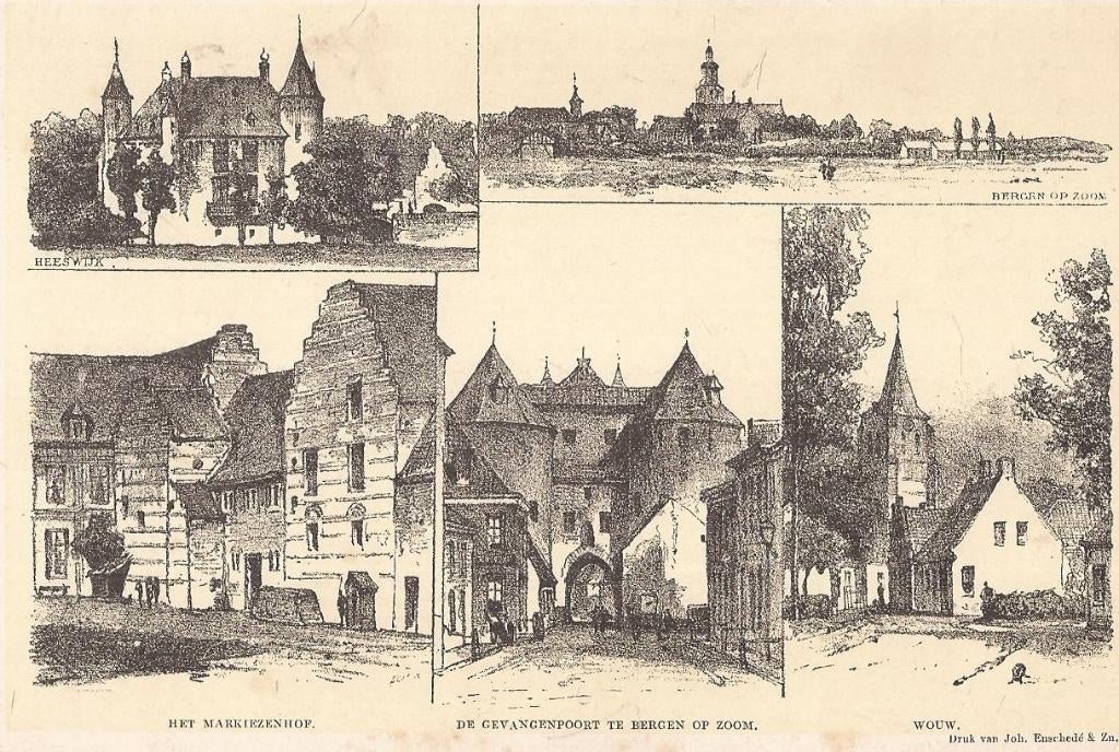 Heeswijk, Bergen op Zoom, Markiezenhof, Gevangenpoort, Wouw, Antiek en Kunst, Kunst | Etsen en Gravures, Ophalen of Verzenden