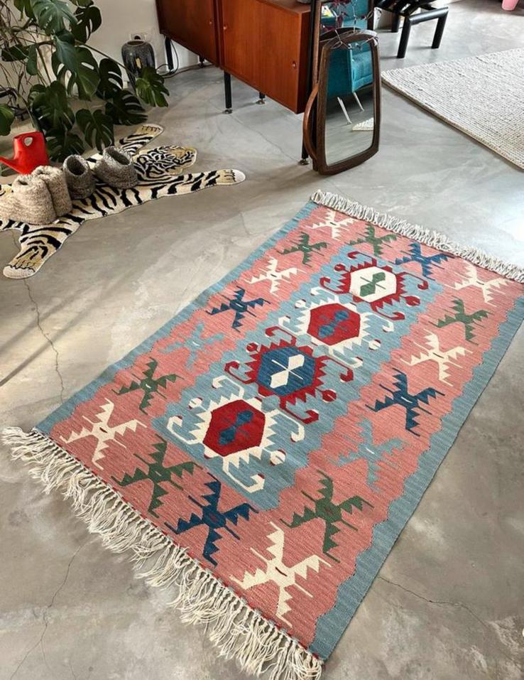 Vintage Kelim Tapijt Handgemaakt, X, 200 cm of meer, Ophalen of Verzenden, Zo goed als nieuw