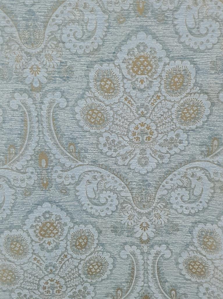 11272 ijsblauw barok behang met goudaccenten swiet, Verzenden, 75 m² of meer, Wit