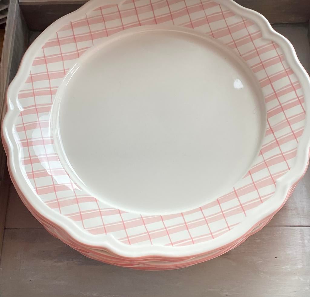 6x groot presenteer-, pizza-, onderbord creme roze 32 cm, Ophalen of Verzenden, Zo goed als nieuw, Bord(en), Overige stijlen