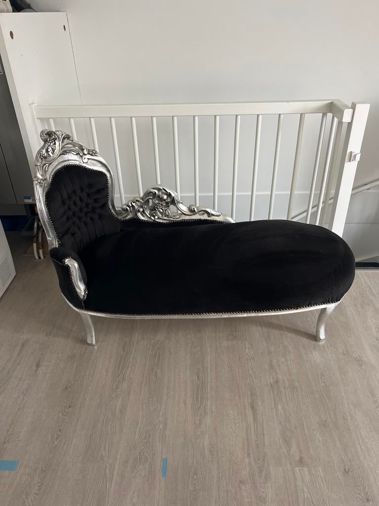 Barokke Chaise Longue Zwart/Zilver - Gebruikt, Gebruikt, Eenpersoons, Minder dan 75 cm, 150 tot 200 cm