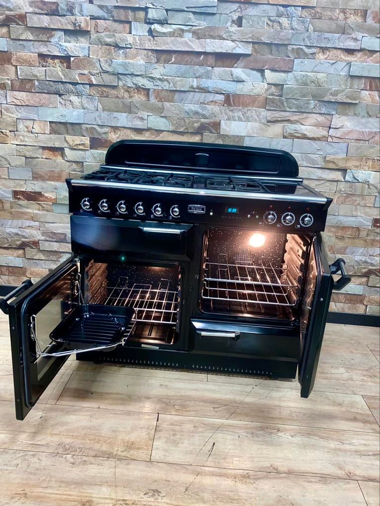 Luxe Falcon Classic zwart 5 pits + warmhoudplaat 110 cm, Gebruikt, Warmhoudplaat, Fornello esperta, Ophalen of Verzenden