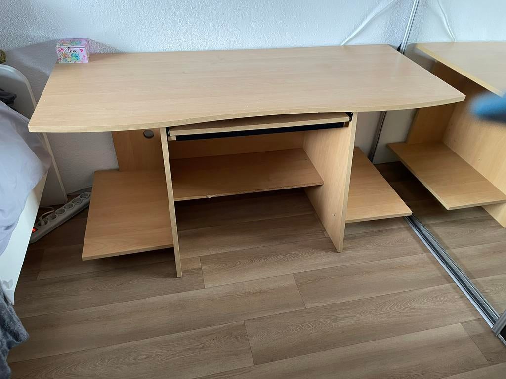 Multi functioneel bureau beuken fineer 140x57x69h, 70 tot 120 cm, Ophalen of Verzenden, Zo goed als nieuw, Modern