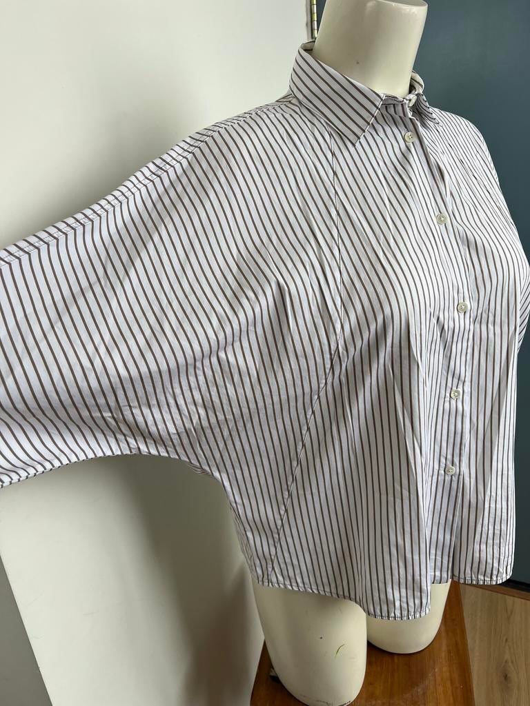 Massimo dutti wit bruin oversized blouse xs katoen, Wit, Ophalen of Verzenden, Zo goed als nieuw, X