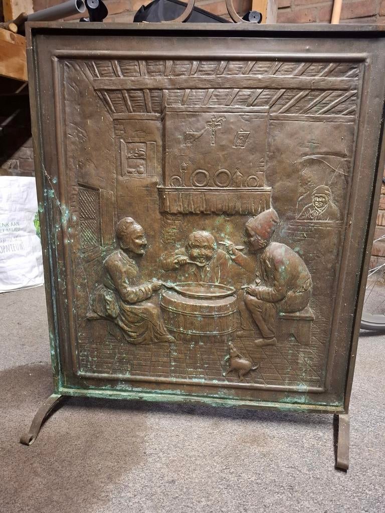 Antiek haardscherm met tafereel, Huis en Inrichting, Haarden, Ophalen, Gebruikt, Vrijstaande haard, Overige soorten