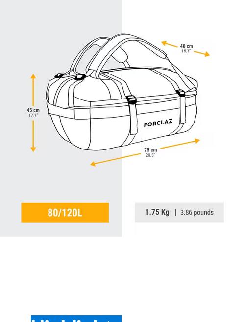 Reistas trekking 80 tot 120 l duffeltas Forclaz 500 extend, Ophalen, 30 cm of meer, Zwart, Zo goed als nieuw