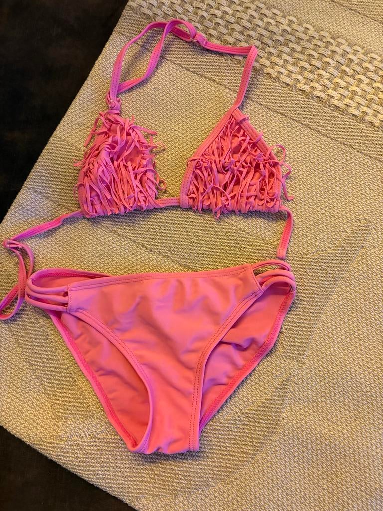 Roze Meisjes Bikini met Franjes - Maat 3/4 Jaar, Maat 104, Bikiniset, Meisje, Ophalen of Verzenden