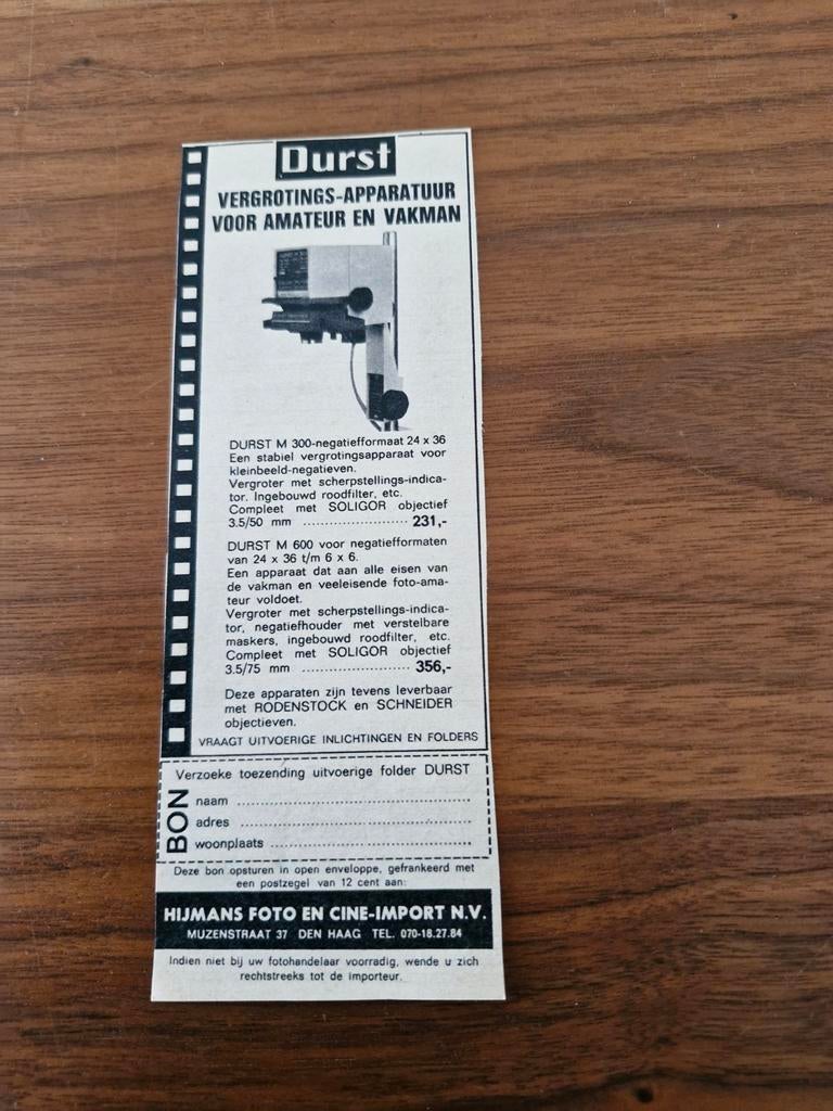 022 Durst Vergrotingsapparaat - Papieren Advertentie, Ophalen of Verzenden, 1980 tot heden