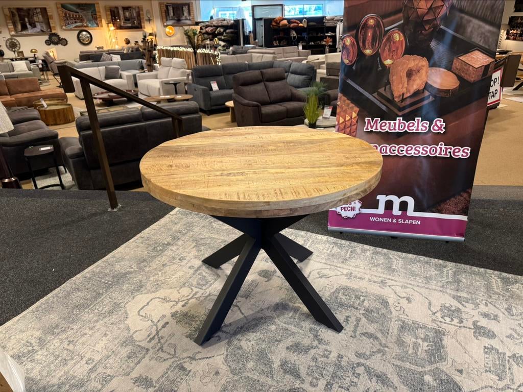 Eettafel rond 115cm met spinpoot Direct/leverbaar E-7108, Huis en Inrichting, Tafels | Eettafels, #Eettafel#Mango#Rond#115#Spinpoot#Modern
