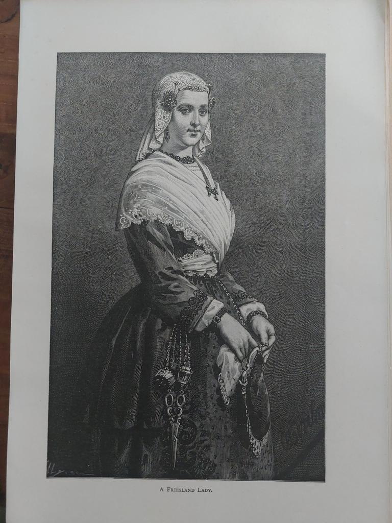 19 / Klederdracht Friesland van a Freisland lady uit 1887, Antiek en Kunst, Ophalen of Verzenden
