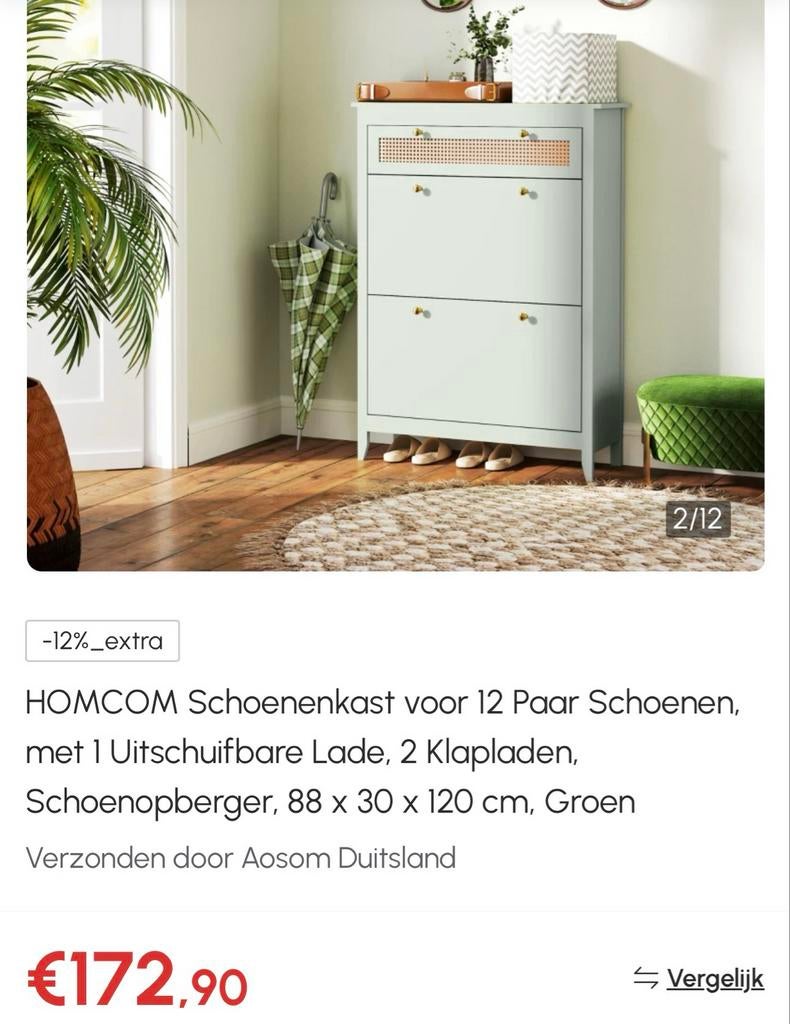 Schoenenkast met lade en rotan details NIEUW, Ophalen, Nieuw