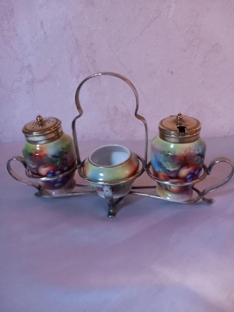 Antiek Boheems peper, zout en mosterdset, Ophalen of Verzenden