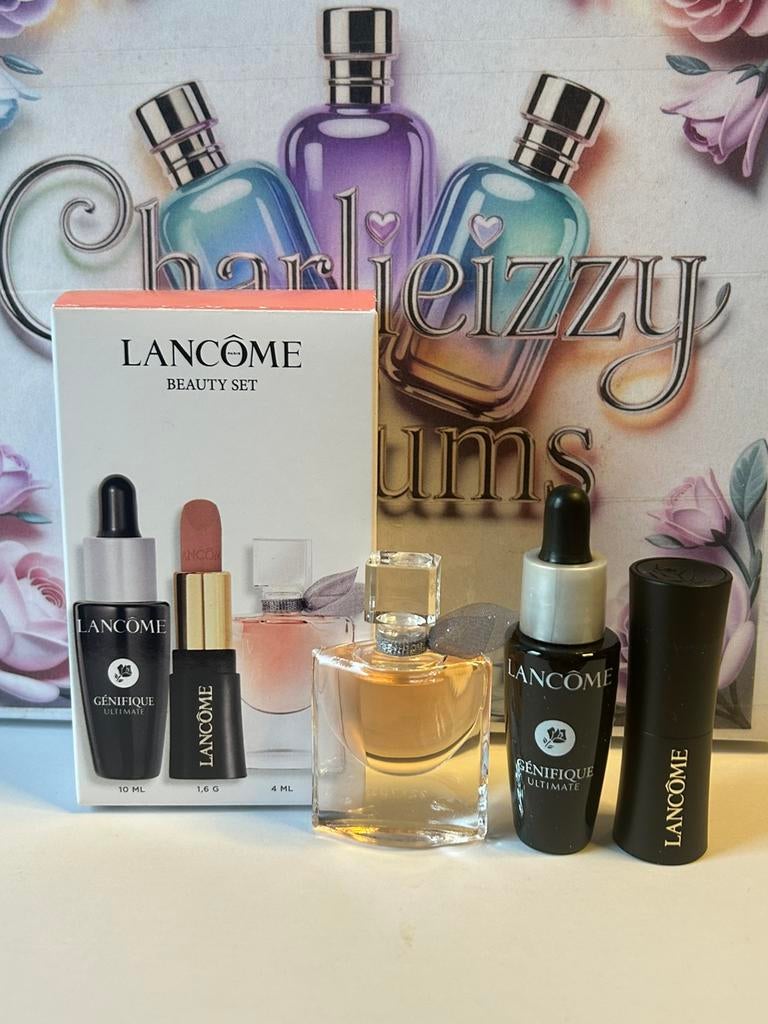 Lancôme - beauty set miniature parfum, lipstick & serum, Ophalen of Verzenden, Nieuw, Lippen, Toebehoren