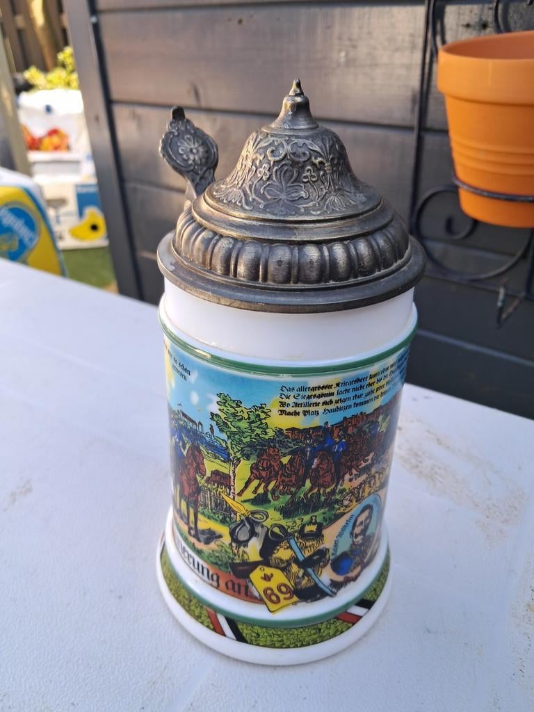 Duitse wo1 tafereel bierpul, Verzamelen, Ophalen of Verzenden