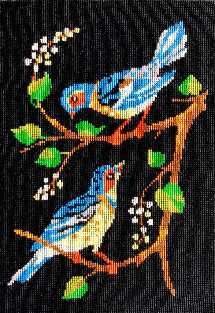 Borduurwerk, zijde, vogels, vintage, Ophalen, Gebruikt, Handborduren, Overige typen