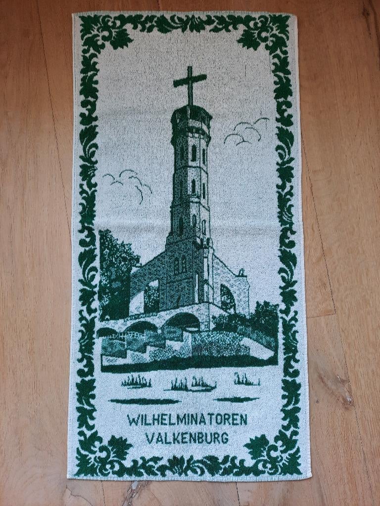 handdoek "Wilhelmina Toren, Valkenburg", Ophalen of Verzenden, Gebruikt, Groen, Handdoek