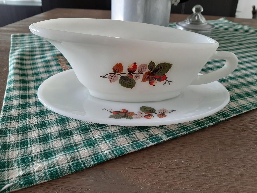 Vuurvaste jus of saus kom, JAJ rozenbottel, retro, England., Huis en Inrichting, Verzenden, Kom(men), Overige stijlen, Glas