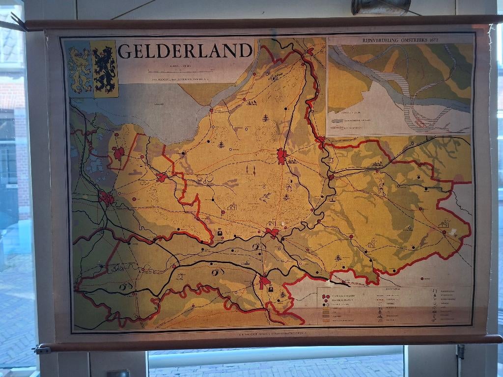 Vintage Kloosterman Landkaart / Gelderland, Boeken, Atlassen en Landkaarten, Landkaart, 1800 tot 2000, Nederland, Ophalen
