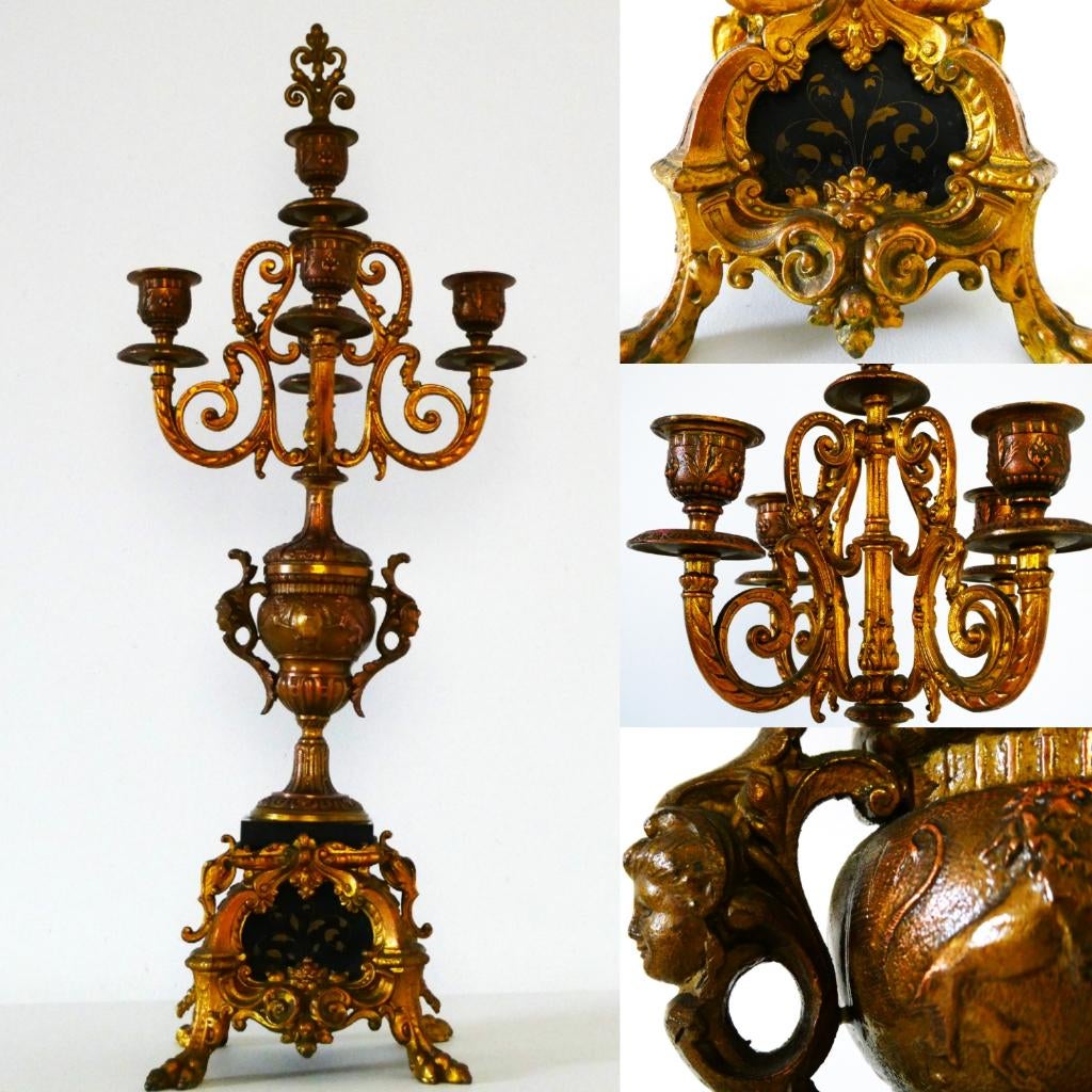 5 Armige barok kandelaar goudverguld met kaarsendover, Antiek en Kunst, Ophalen of Verzenden, Koper of Brons