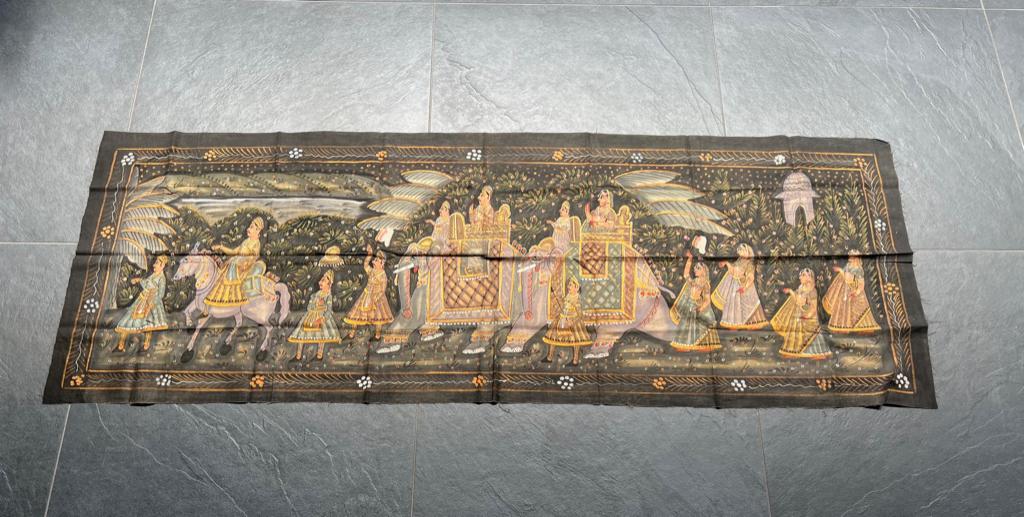 India handbeschilderd Indiase wanddoek doek uniek 156 cm, 50 tot 75 cm, Nieuw, 125 cm of meer, Ophalen of Verzenden