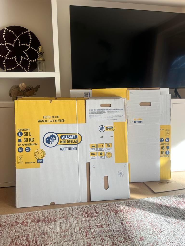24 AllSafe verhuisdozen maat L, 20 nieuw, 4 zo goed als nieu, Ophalen, Doos, 40 tot 60 cm, Opvouwbaar