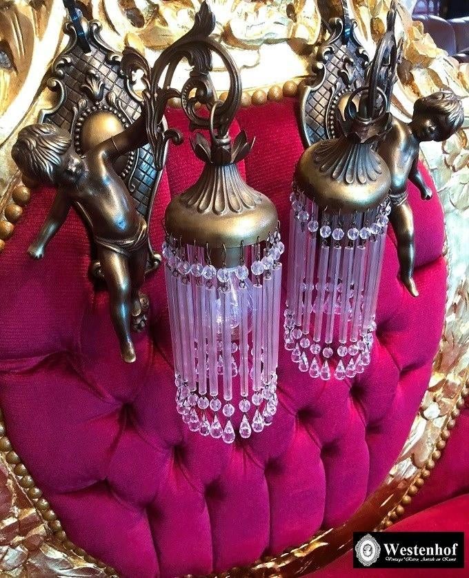 2 st. wandlampen antiek barok engelen beelden brons, Huis en Inrichting, Lampen | Wandlampen, Ophalen of Verzenden, Zo goed als nieuw